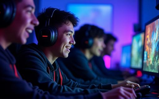 헤드셋을 끼고 게임을 즐기는 게이머들의 모습