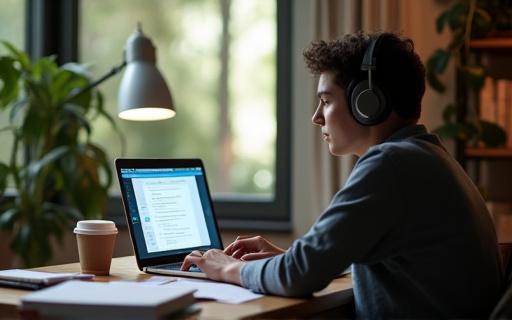 온라인 강의를 보며 공부하는 학생